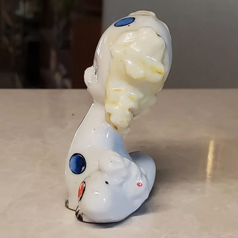 Vtg Puppy Dog Red Blue Polka Dot Kitsch Japan Porcelain 3